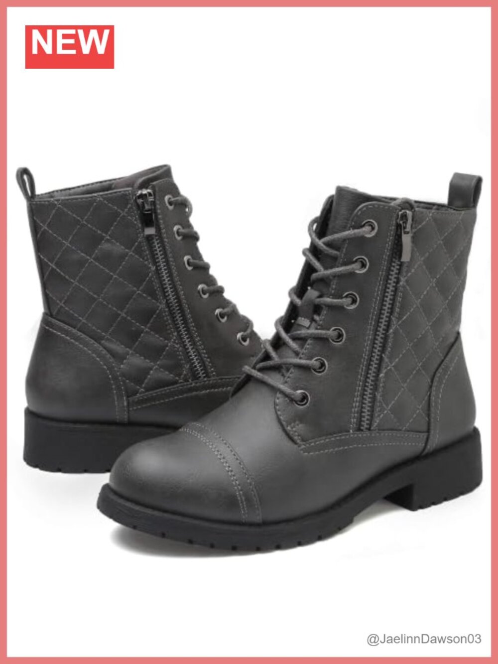 Womens Combat Boots Lace Up Ankle Booties Side Zipper Low Heel